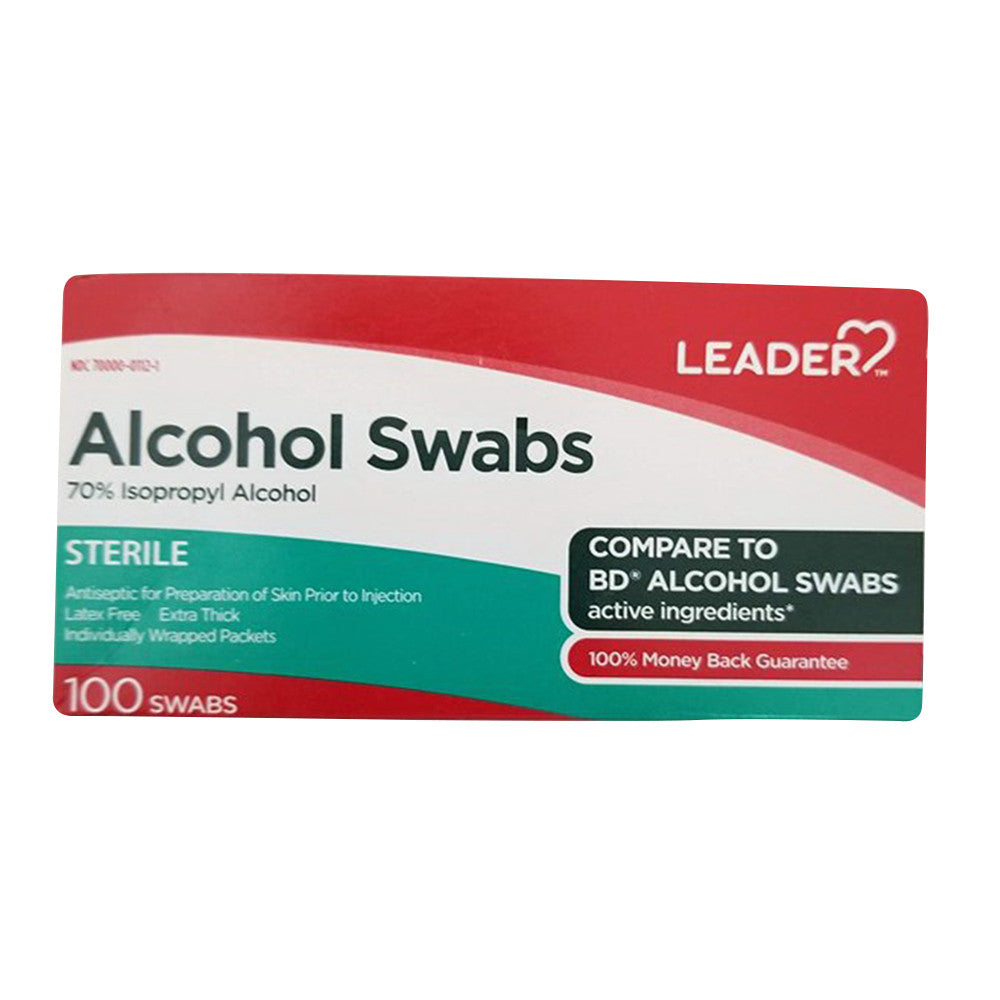 Leader Alcohol Swabs Sterile Individually Wrapped Packets Latex-Free, 100 Count